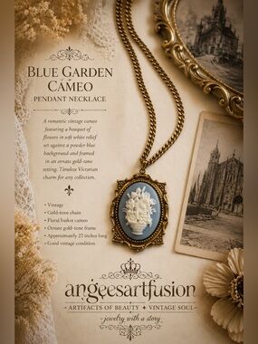 Vintage Blue Garden Cameo Necklace
